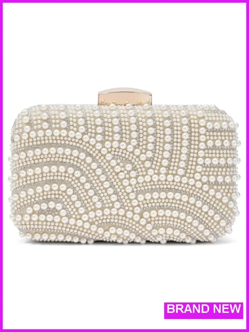 Pearl Crystal Evening Clutch with Chain, Bridal Party Purse, Twist Lock Handbag